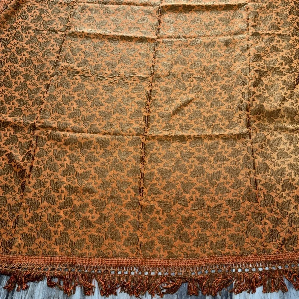 Vintage MCM Orange Brown Coverlet Bedspread Sears Bellissimo Italy Full Fringe